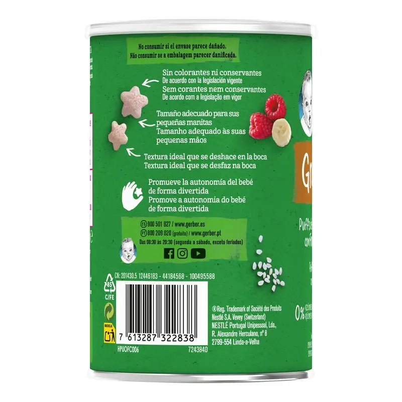 Gerber Puff Puff Snack biologico ai cereali e lamponi, 35 g