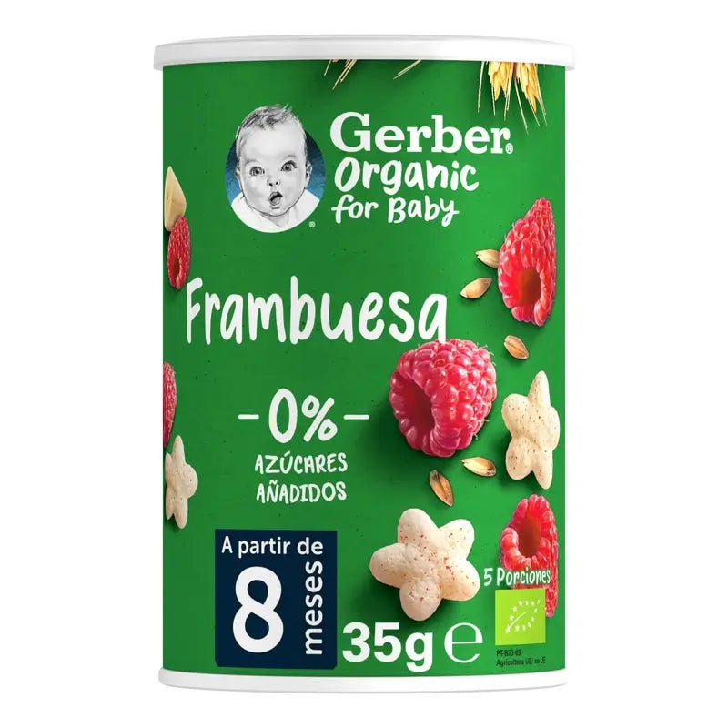 Gerber Puff Puff Snack biologico ai cereali e lamponi, 35 g