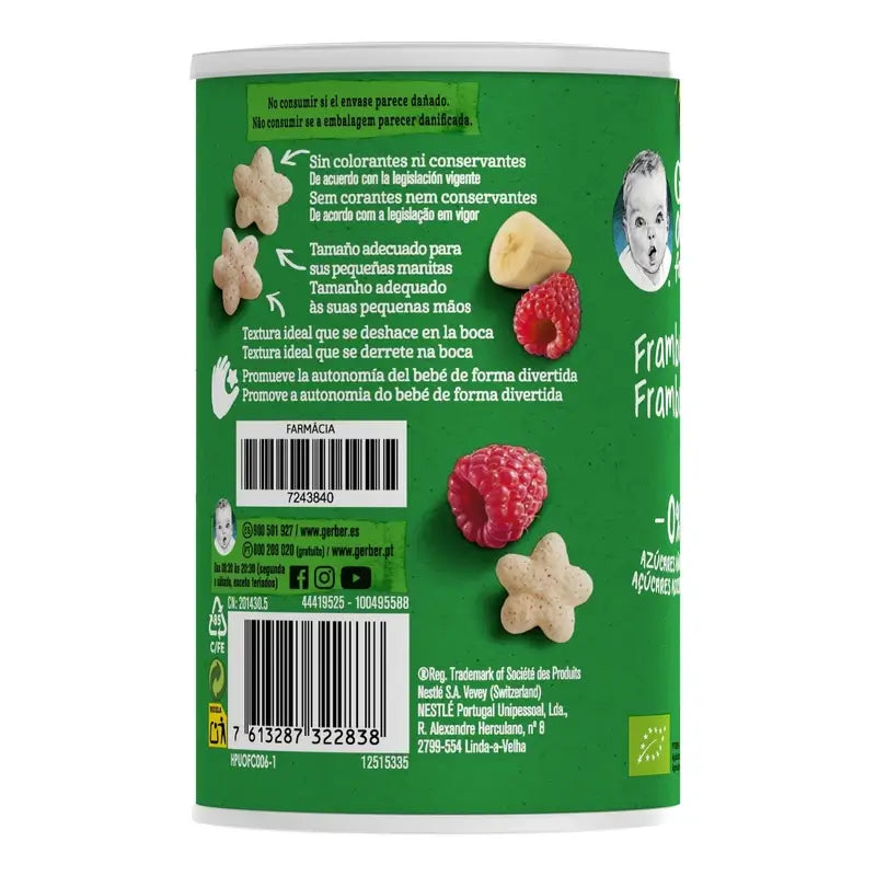 Gerber Puff Puff Snack biologico ai cereali e lamponi, 35 g
