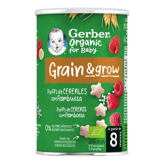 Gerber Puff Puff Snack biologico ai cereali e lamponi, 35 g