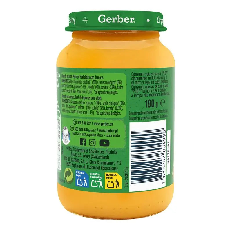 Gerber Verdure biologiche di vitello, 190 g