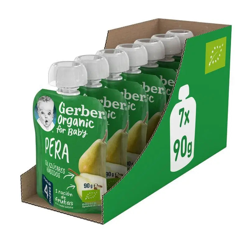GERBER Confezione di buste di pera biologica, 90g x 7 unità