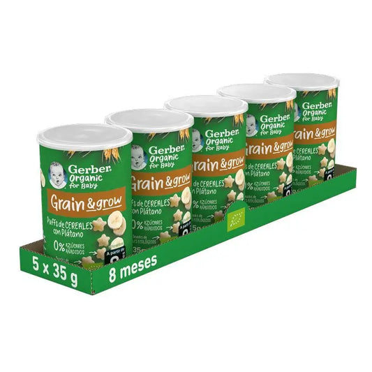 GERBER Confezione di snack di cereali biologici con banana, 35g x 5 unità