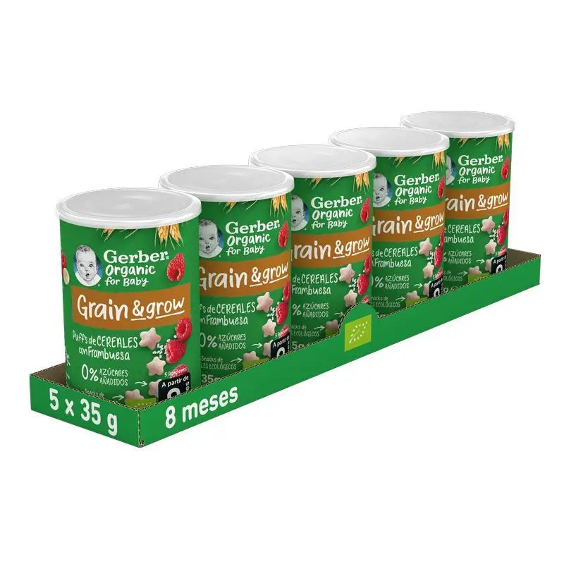 GERBER Confezione di cereali biologici al lampone, 35g x 5 unità