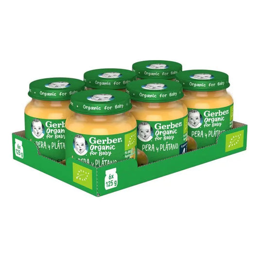 Confezione GERBER Vasetti di pere Platano biologiche, 125g x 6 unità