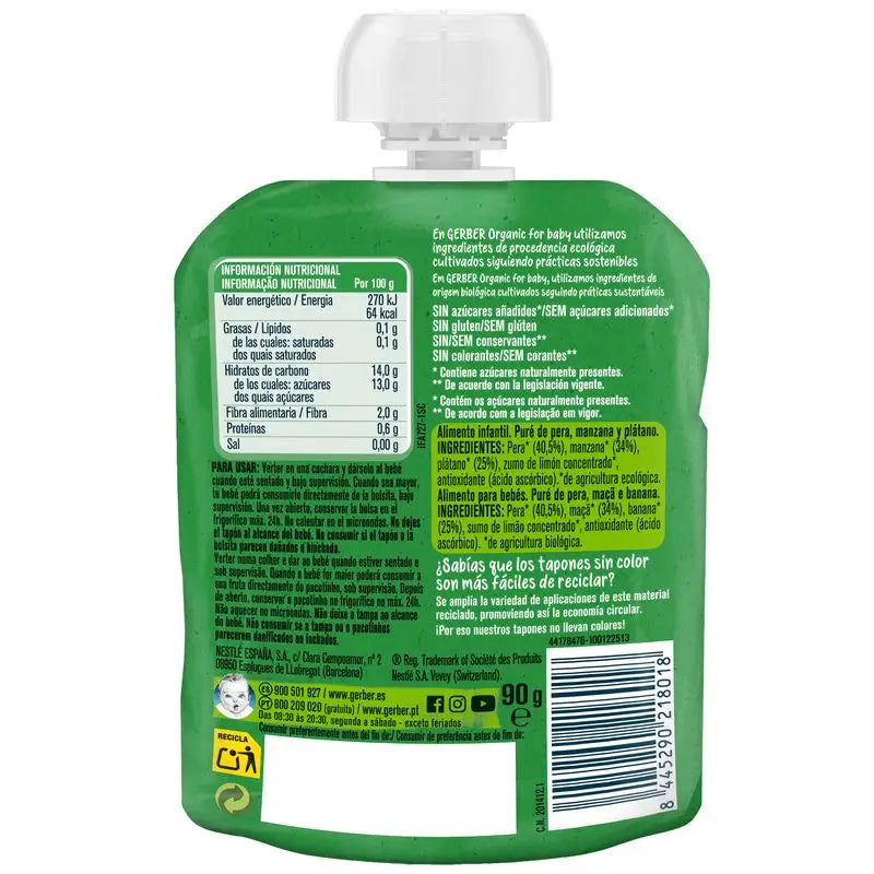 Gerber Marsupio biologico Pera, Mela, Banana, 90g
