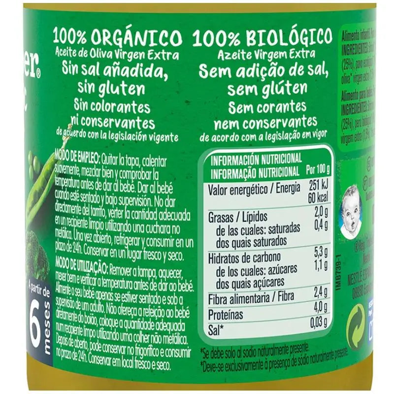 Vasetti salati Gerber Organic Broccoli, Piselli e Tacchino, 190g