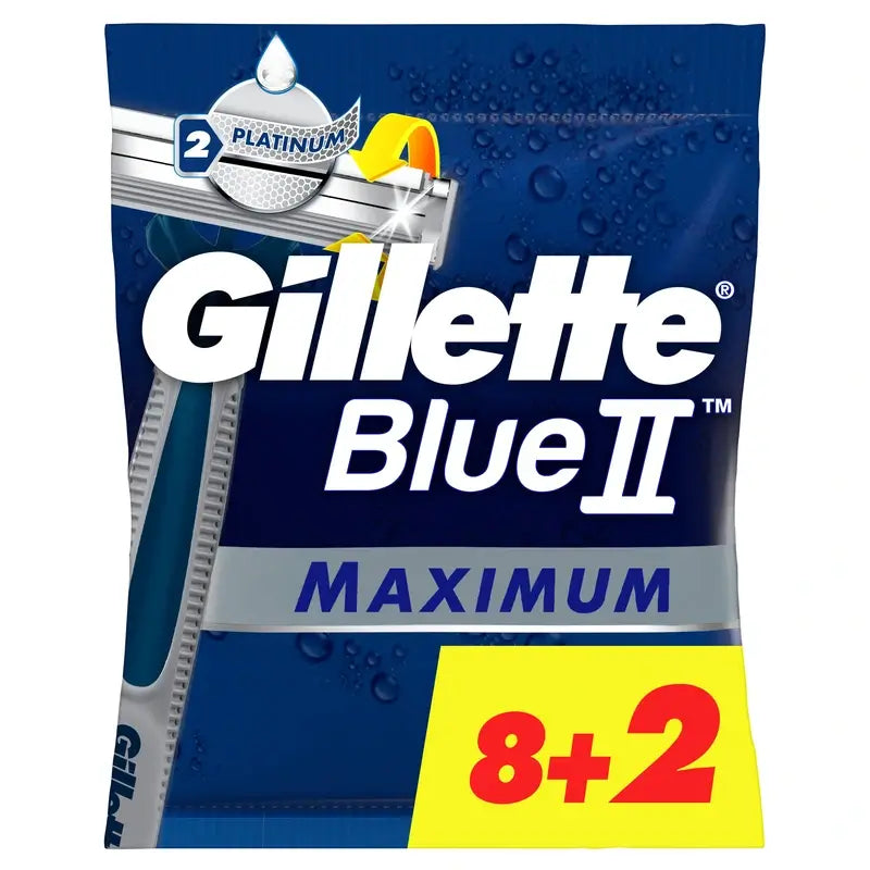 Gillette Blue Ii Max rasoi usa e getta X10, 2 lame gel lubrificante