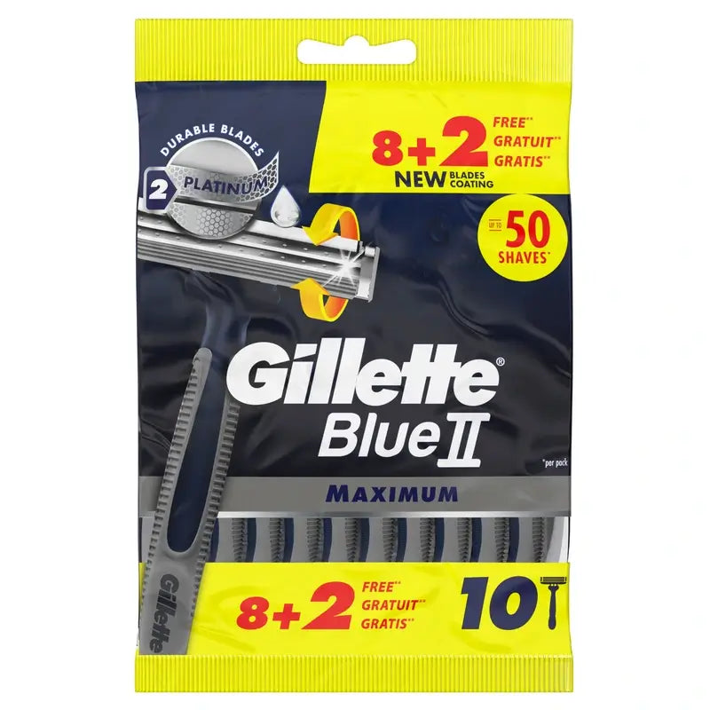 Gillette Blue Ii Max rasoi usa e getta X10, 2 lame gel lubrificante