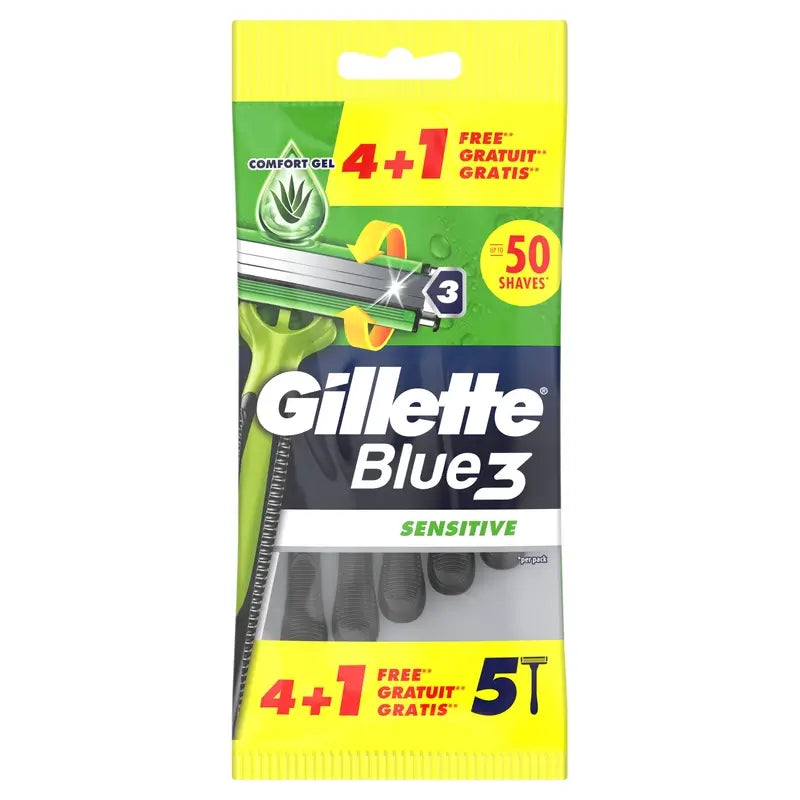 Gillette Blue3 Sensitive Rasoio monouso da uomo, 5 pz.