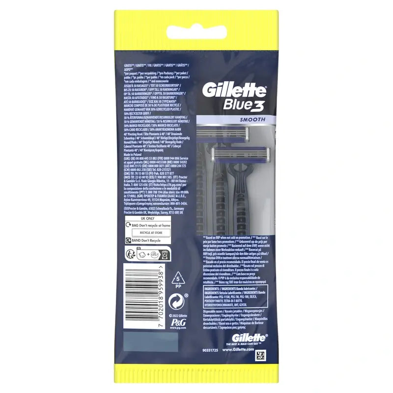 Gillette Blue3 Smooth Rasoi usa e getta da uomo, 5 pz.