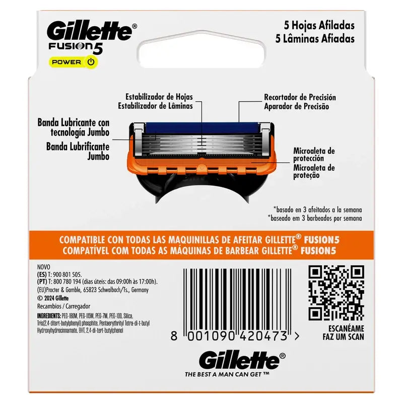 Gillette Fusion5 Power, ricarica per rasoio, 8 pezzi.