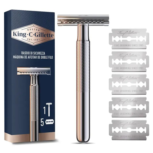 Gillette King C. Rasoio a doppio taglio per barba + 5 lame
