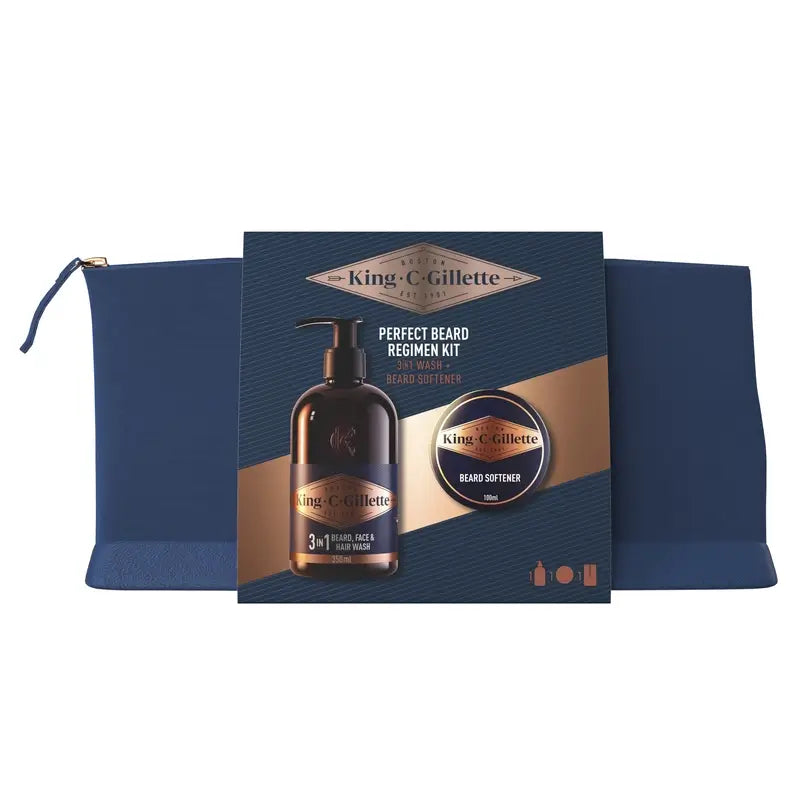 Gillette King C. Beard Confezione regalo 1 Gel detergente 350Ml + 1 Balsamo 100Ml + Astuccio da toilette