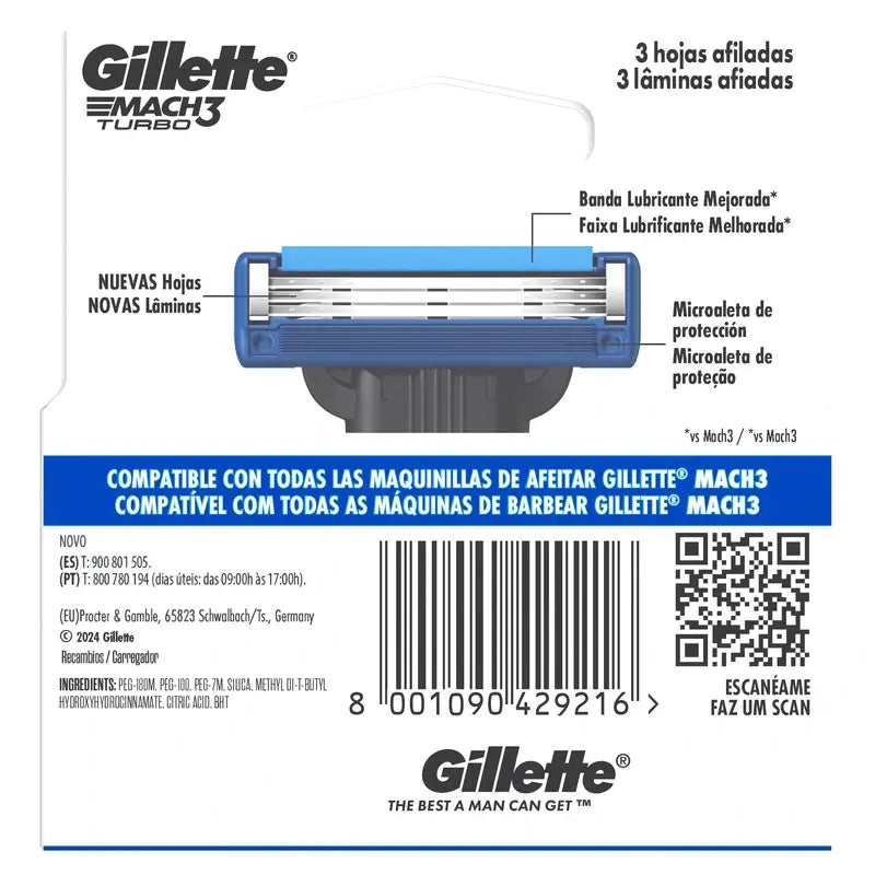 Ricariche per rasoio da uomo Gillette Mach3 Turbo , 4 pz.