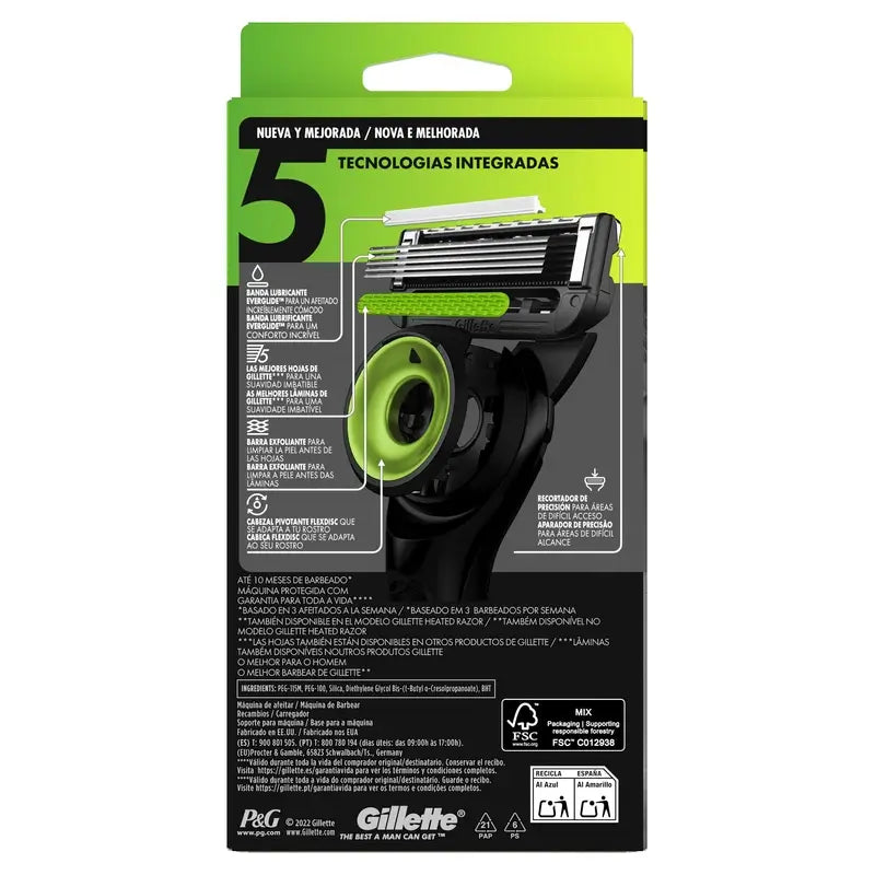 Rasoio Gillette Labs con barra esfoliante + 5 ricariche & base