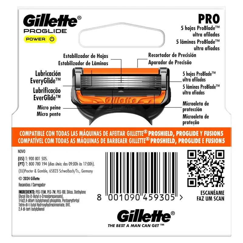 Gillette Proglide Power Ricariche per rasoio da uomo, 4 pz.