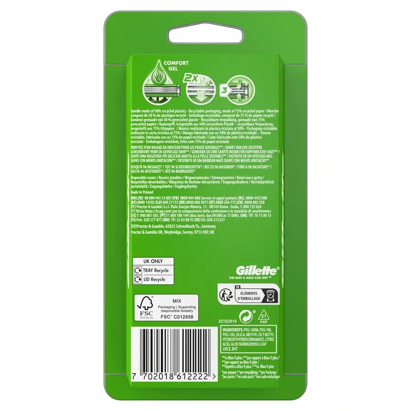 Gillette Sensor3 Sensitive Rasoi di sicurezza usa e getta da uomo, striscia lubrificante, 8 pz.