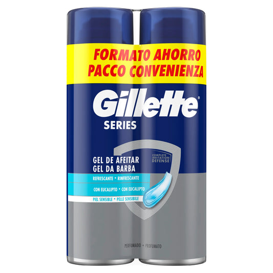 Gillette Series Gel da barba rinfrescante con eucalipto, 2x200 ml