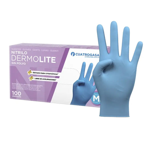 Guanti in nitrile senza polvere Cuatrogasa Dermolite Blu Taglia M, 100 Unità