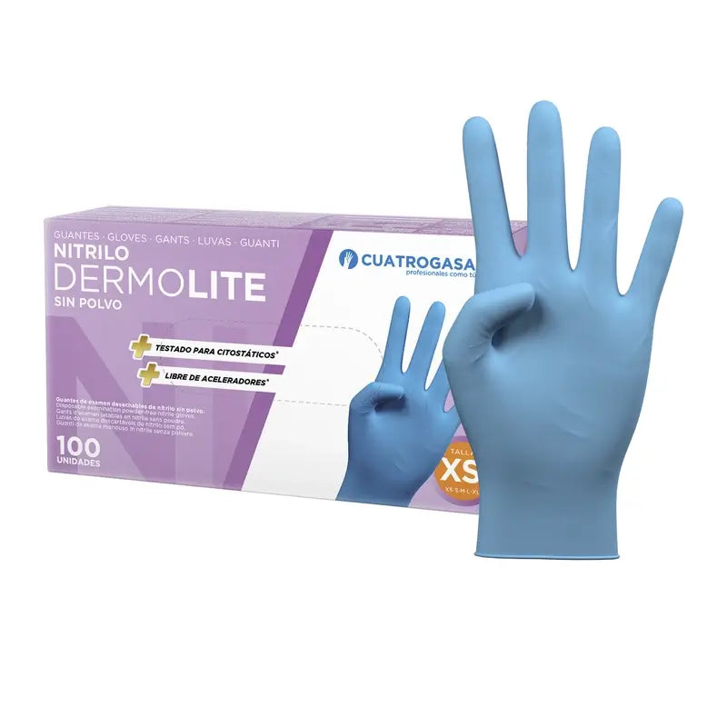 Guanti in nitrile senza polvere Cuatrogasa Dermolite Blu Taglia Xs, 100 unità