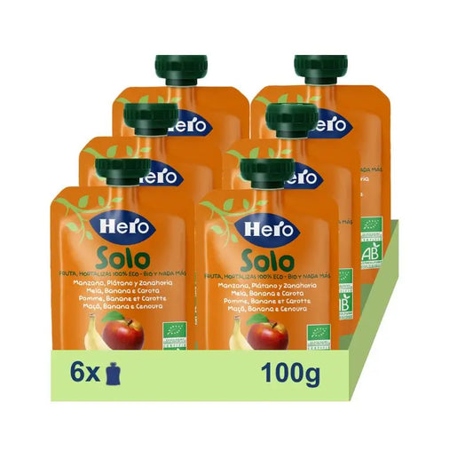 Hero Baby Pack Eco Hero Solo Bustine di mela, banana e carota, 6 X 100 grammi