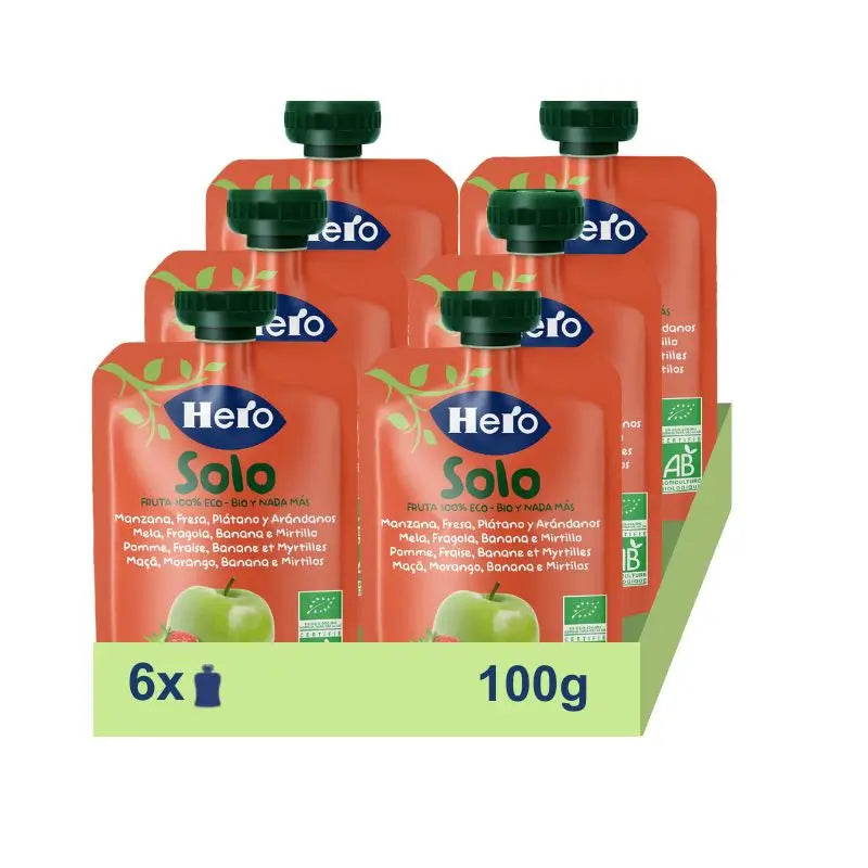 Hero Baby Pack Eco Bustine Solo Mela, Fragola, Banana e Mirtillo, 6 X 100 grammi