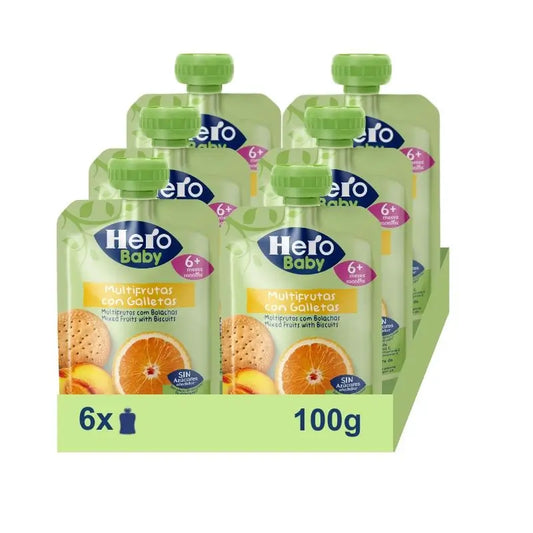 Hero Baby Pack Bustine Multifruit con biscotti, 6 X 100g