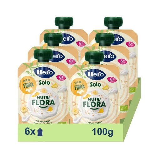 Hero Baby Pack Solo Nutriflora Mango, Yogurt, Banana e Farina d'avena, 6 X 100 g