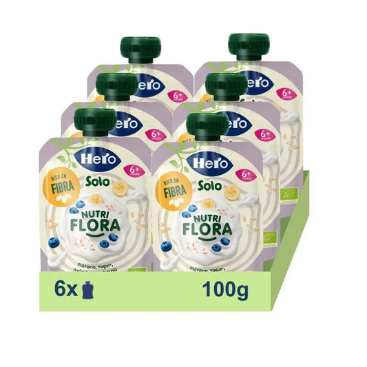 Hero Baby Pack Solo Nutriflora Banana, yogurt, mirtilli e farina d'avena, 6 X 100 grammi