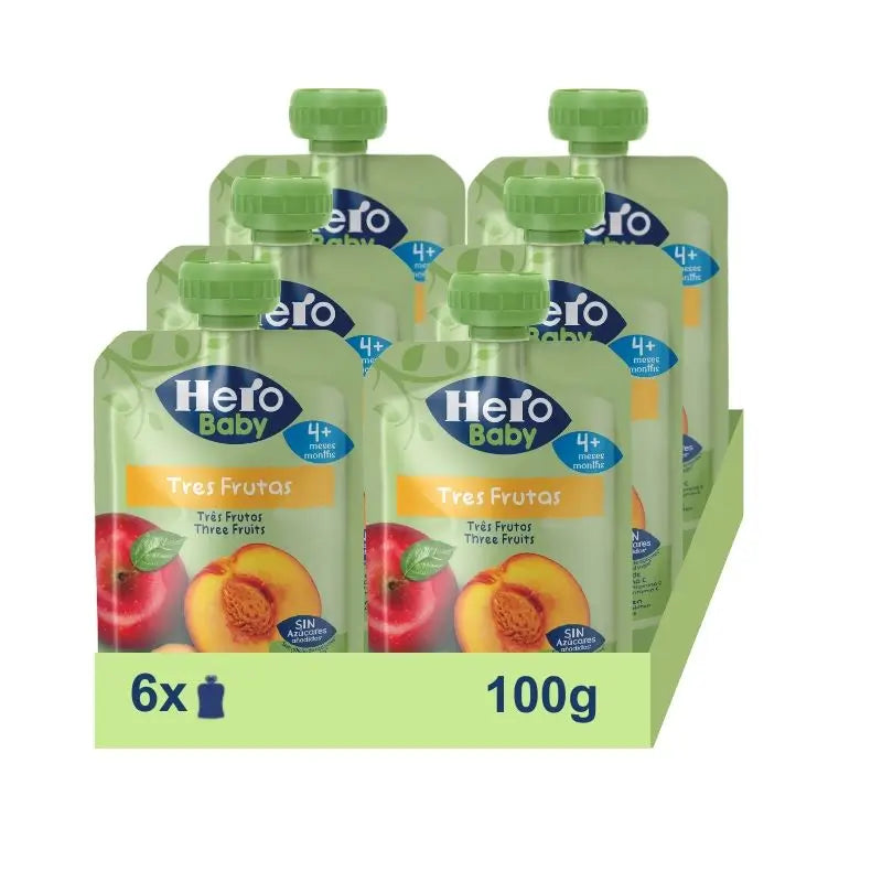Hero Baby Tre Frutti Confezione di bustine, 6 X 100 grammi
