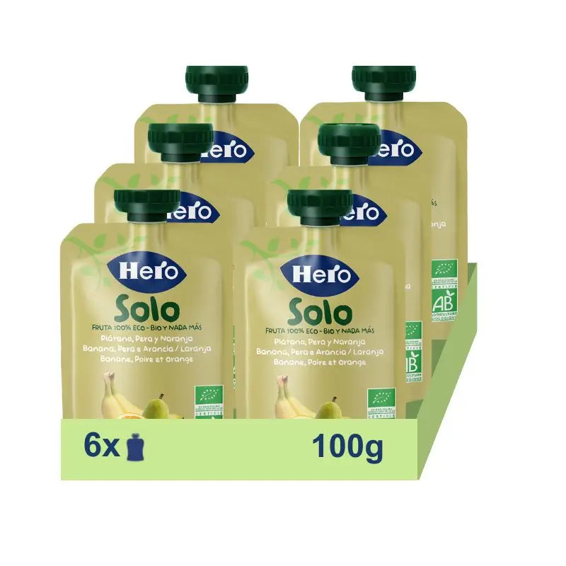 Hero Baby Pack Eco Bustine Solo Banana, Pera e Arancia, 6 X 100 grammi
