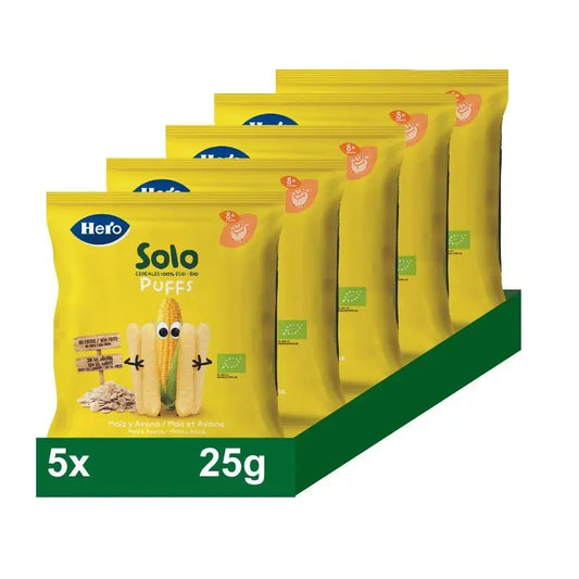 Hero Baby Snack Pack Solo Puffs Mais e Farina d'Avena, 5 X 25 grammi