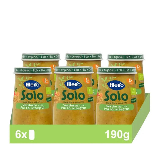 Hero Baby Pack Eco Solo Verdure con Pasta Integrale, 6 x 190g