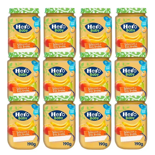 Hero Baby Pack Barattolo selezione tre frutti, 12 X 190 Gr