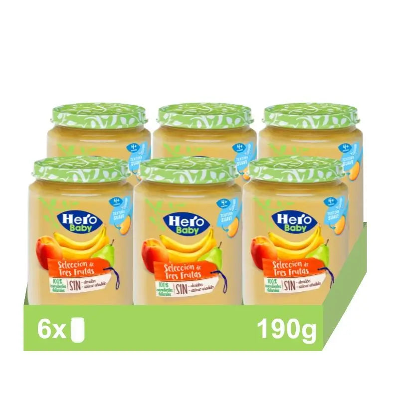 Hero Baby Pack Selezione di tre frutti in barattolo, 6 X 190 grammi