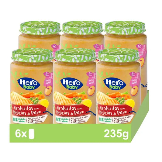 Hero Baby Pack Crostata di verdure con delizie di tacchino, 6 X 235 grammi