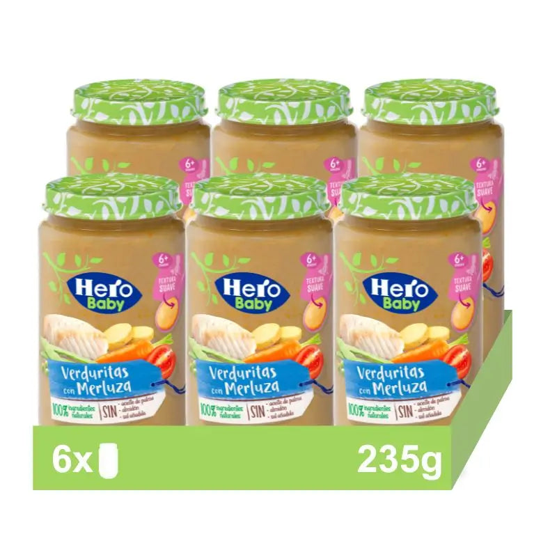 Vaso di verdure Hero Baby Pack con nasello, 6 X 235 grammi