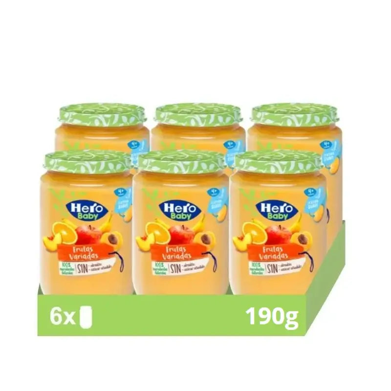 Hero Baby Packs Vasetti di frutta assortita, 6 X 190 grammi