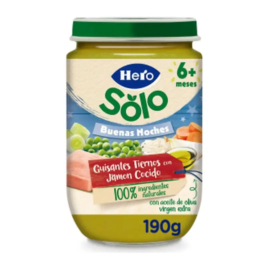 Hero Baby Buenas Noches Tarrito Buenas Noches Teneri piselli Prosciutto cotto, 190 g