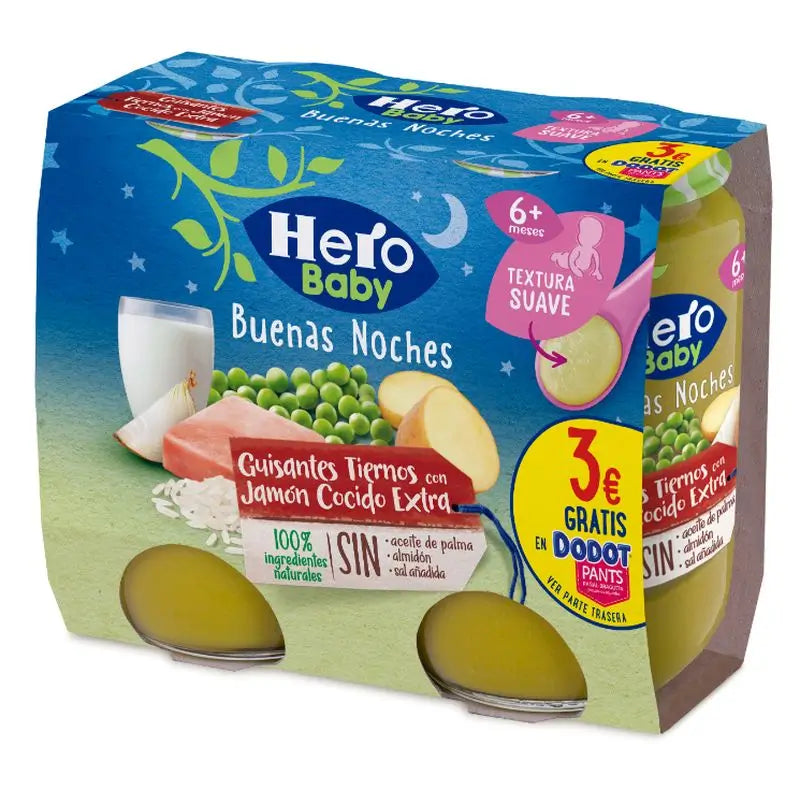 Hero Baby Buenas Noches Tarrito Buenas Noches Teneri Piselli Prosciutto Cotto Extra Hb 2X190G
