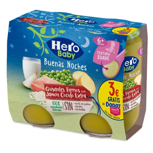 Hero Baby Buenas Noches Tarrito Buenas Noches Teneri Piselli Prosciutto Cotto Extra Hb 2X190G
