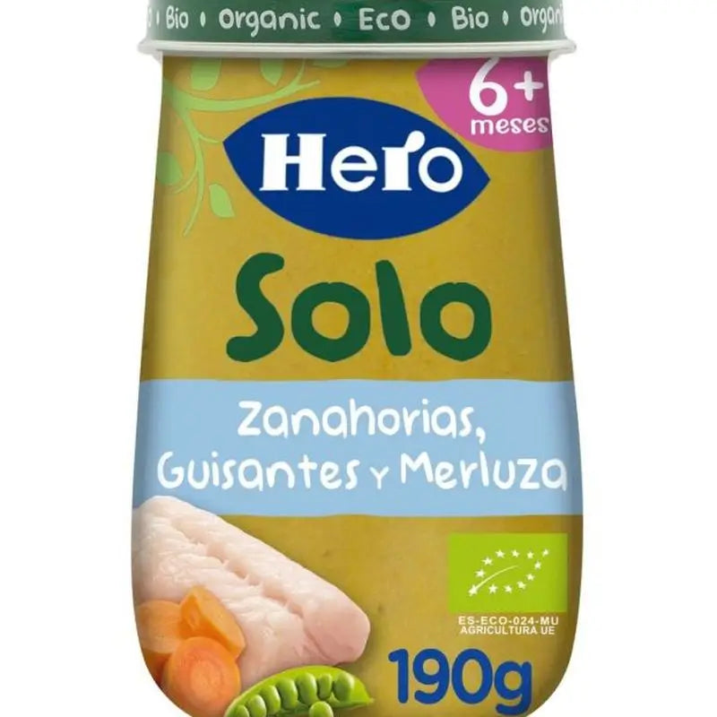 Vasetto di carote, piselli e nasello Hero Baby Eco Hero Solo, 190g