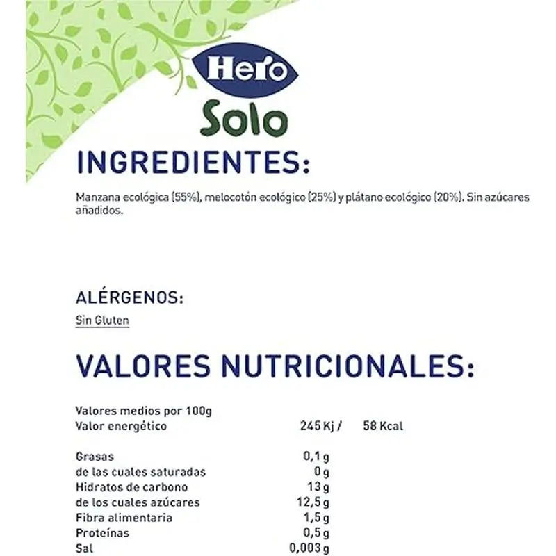 Hero Baby Eco Mela, Pesca e Banana Solo Barattolo 190G