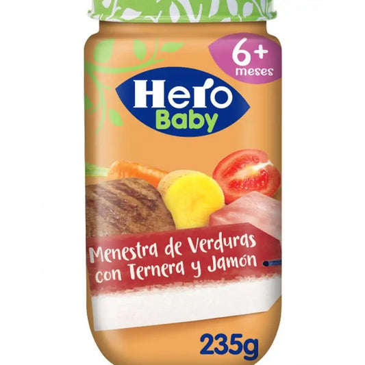 Barattolo di zuppa di verdure Hero Baby con manzo e prosciutto, 235g
