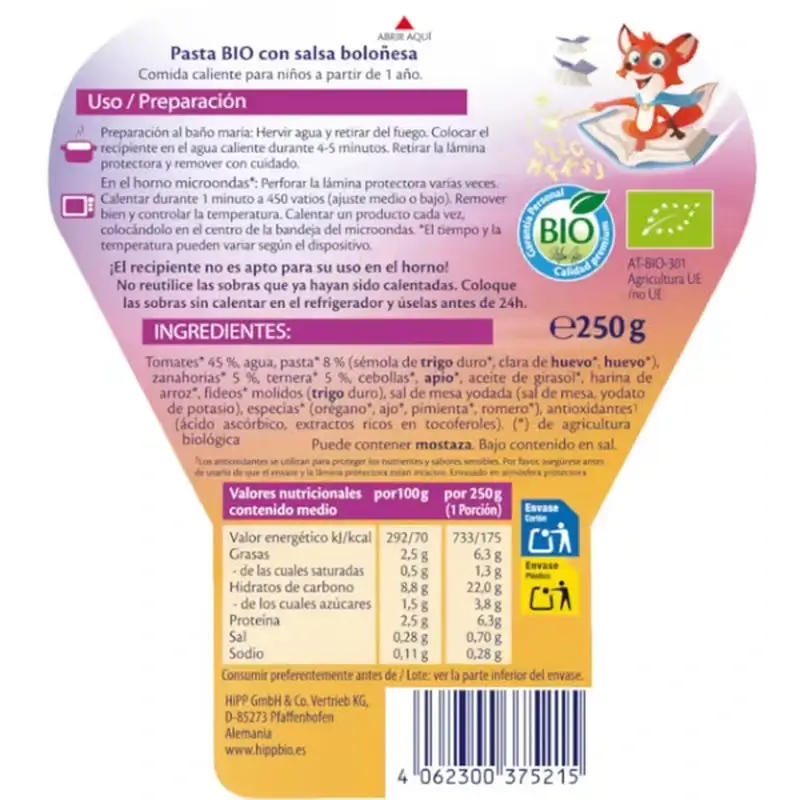 Hipp Bio Abc Pasta con sugo alla bolognese, 250 G