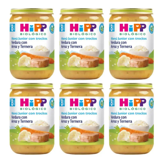 Hipp Bio Vasetto di verdure con riso e carne di vitello, confezione da 6 x 220 g