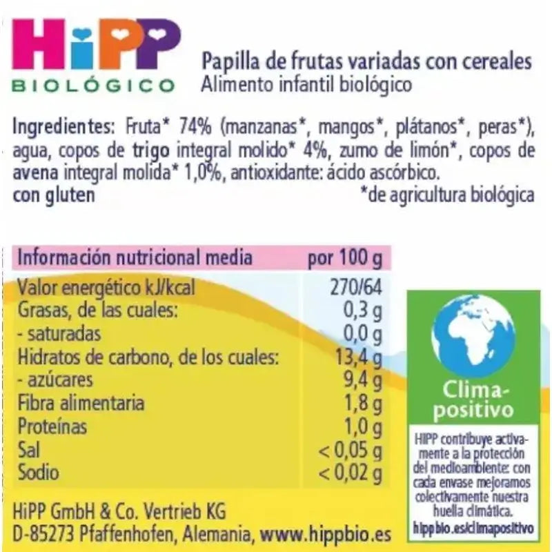 Barattolo di frutta mista e cereali Hipp Bio, 190 G