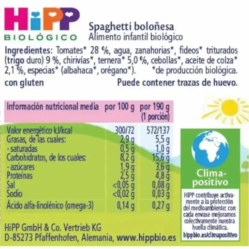 Barattolo di Spaghetti Bolognesi Hipp Bio, 190 G