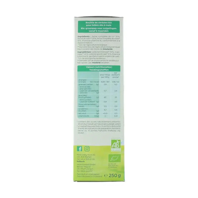 Holle Bio Tre Cereali Porridge integrale, da 6 mesi 250 g
